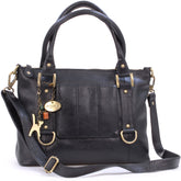 Catwalk Collection Handbags - Women's Leather Shoulder Bag/Cross Body With Detachable Strap - Photo ID Window/Travel Pass Holder - GALLERY - Black